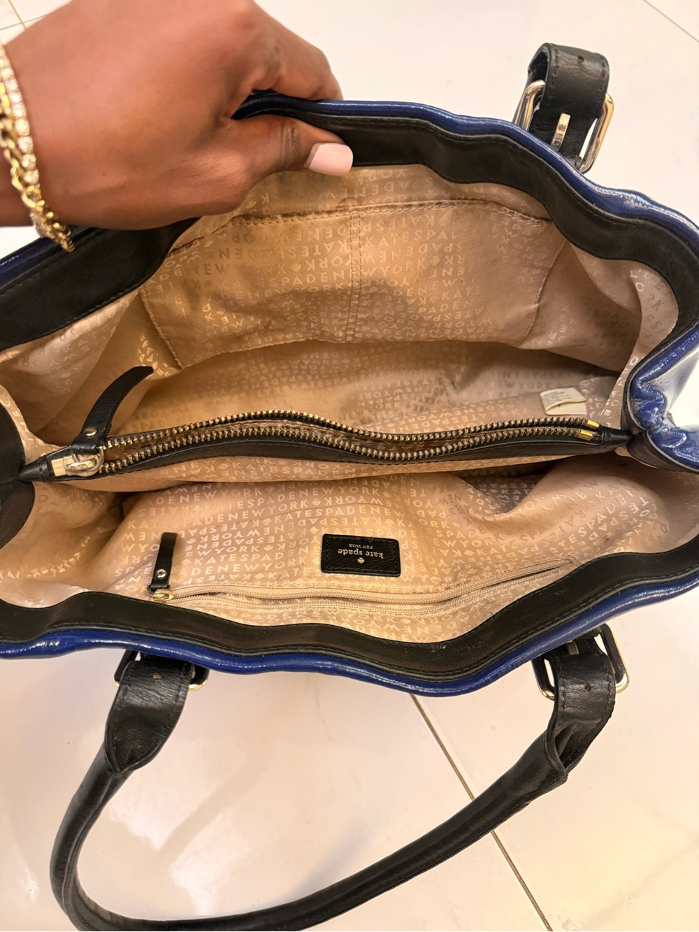 kate spade Blue and Black Patent Leather Two-Tone Tote - Picture 8 of 10